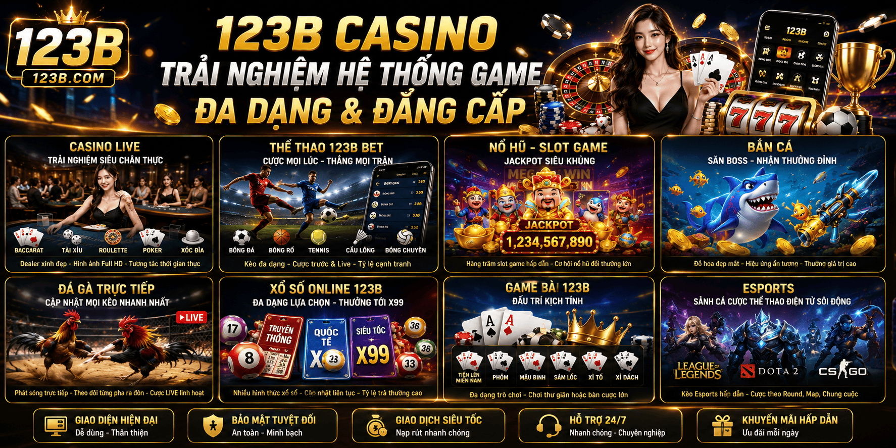 123B Casino - Trải nghiệm hệ thống game đa dạng và đẳng cấp